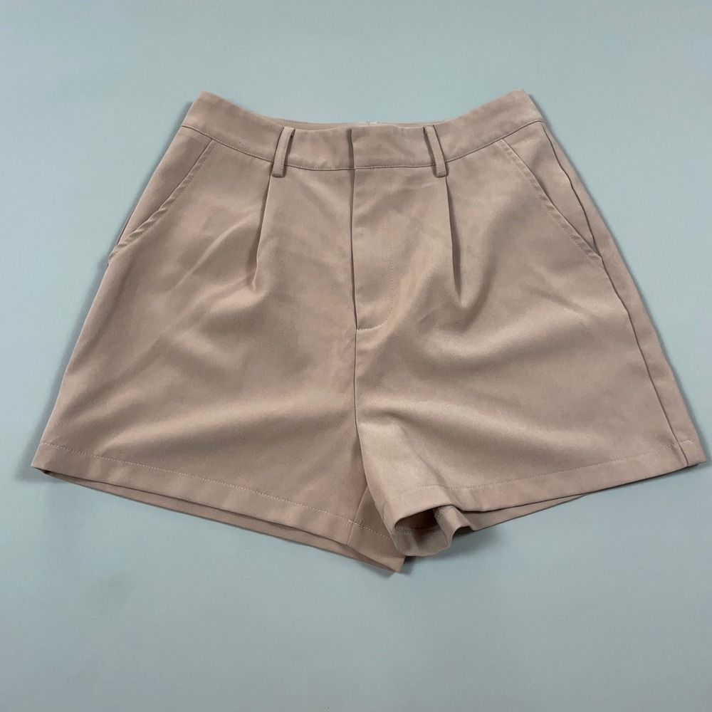 7 For All Mankind Pleated High Waisted Shorts Tan Beige Women Size 6